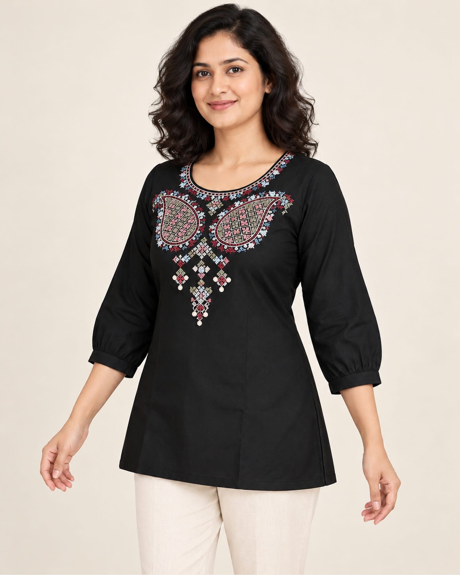 Rayon Paisley-Embroidered Short Top Only — 4 Colours, photo 2 of 5