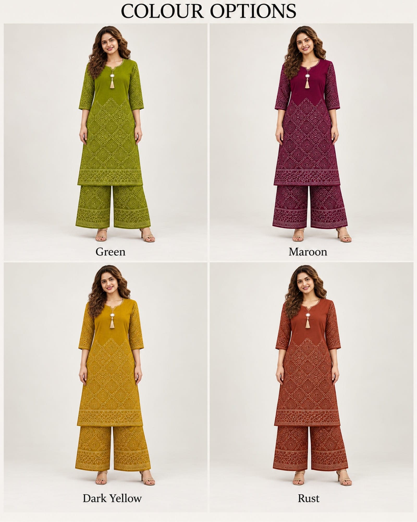 Geometric Print 2-Piece Kurti & Palazzo Set – 4 Colours, photo 3 of 6