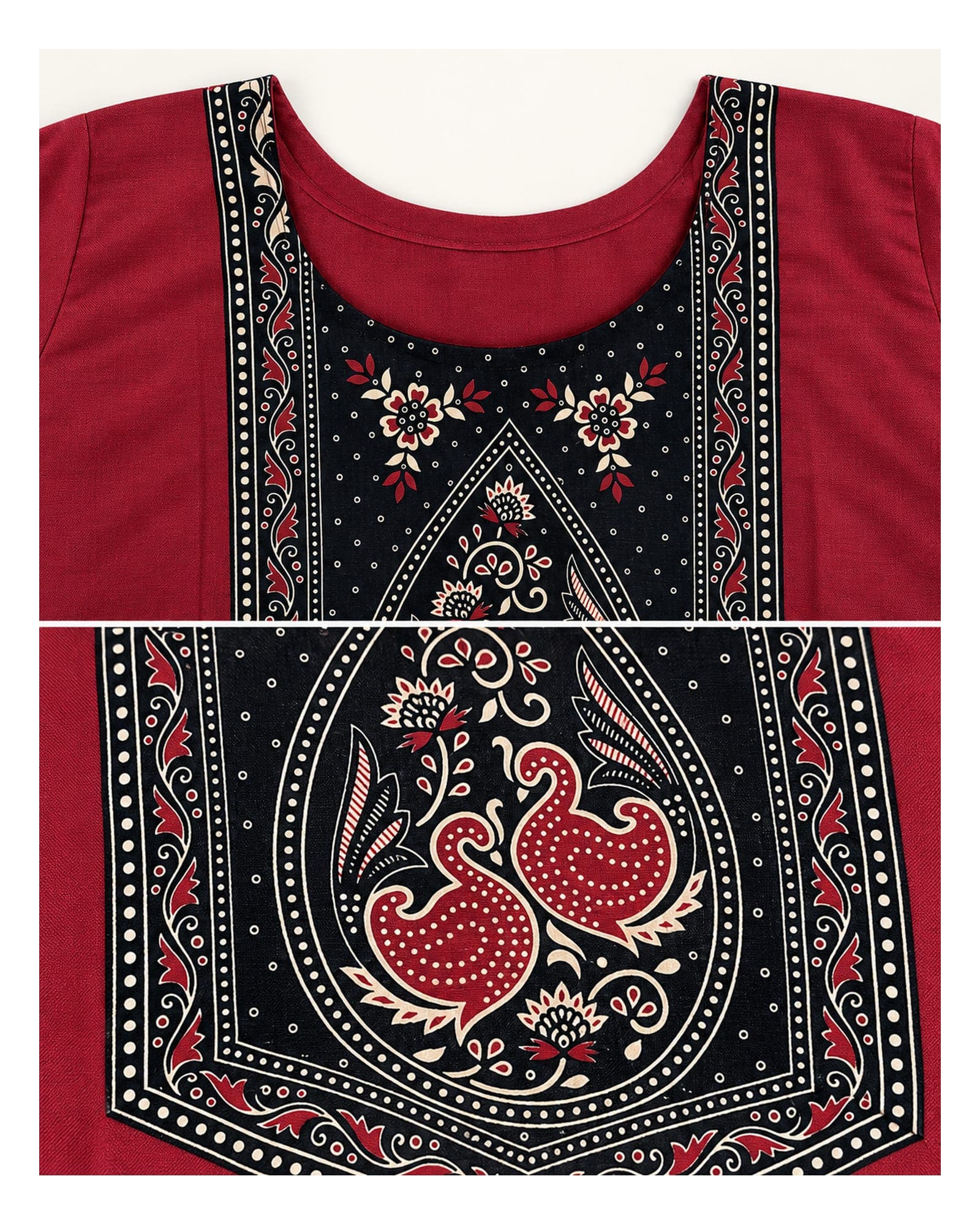 Maroon & Mustard Printed Panel Short Tunic — Top Only, photo 8 of 9