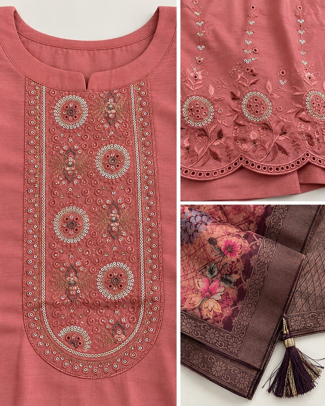 Dusty Pink Embellished Kurti, Afghan Pants & Printed Dupatta Set — 3 Piece, photo 6 of 6