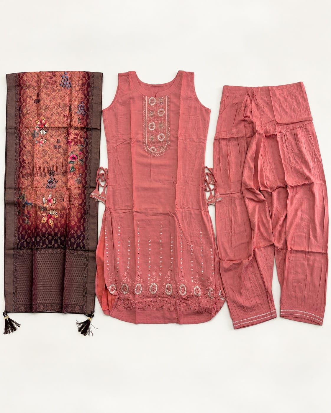 Dusty Pink Embellished Kurti, Afghan Pants & Printed Dupatta Set — 3 Piece, photo 5 of 6
