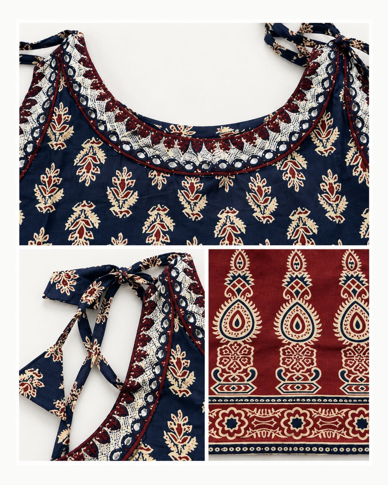 Navy Blue Printed Kurti with Maroon Border — Kurti Only, photo 4 of 5