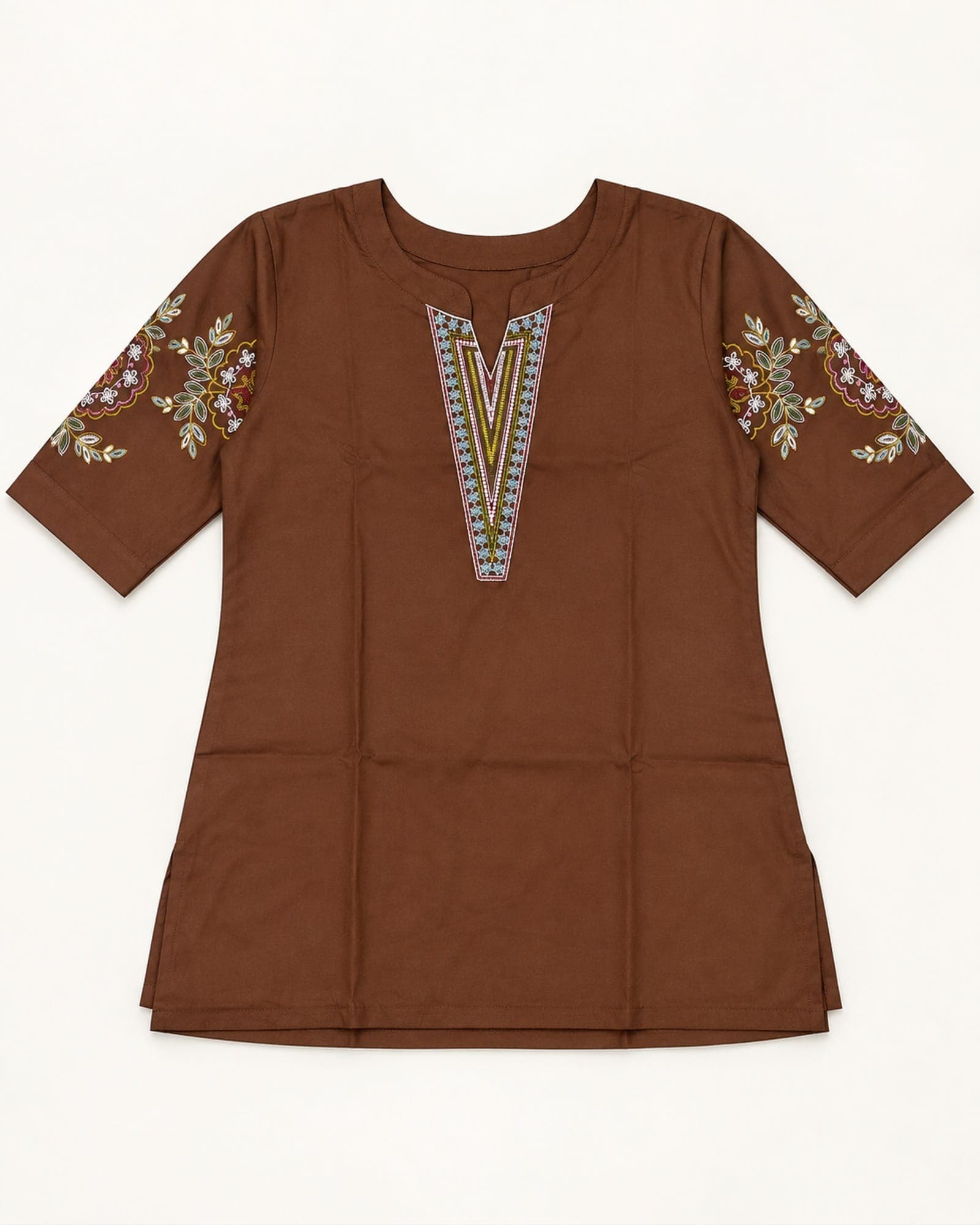 Embroidered Neckline & Floral-Sleeve Short Top Only — 3 Colours, photo 3 of 5