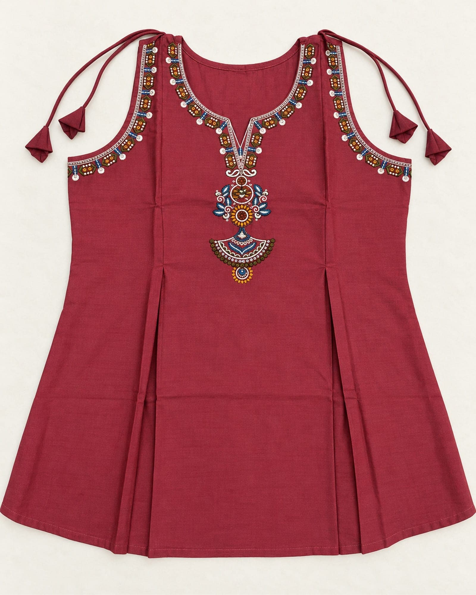 Cotton Embroidered Short Top Only with Shoulder Ties — Navy & Dark Pink, photo 3 of 5