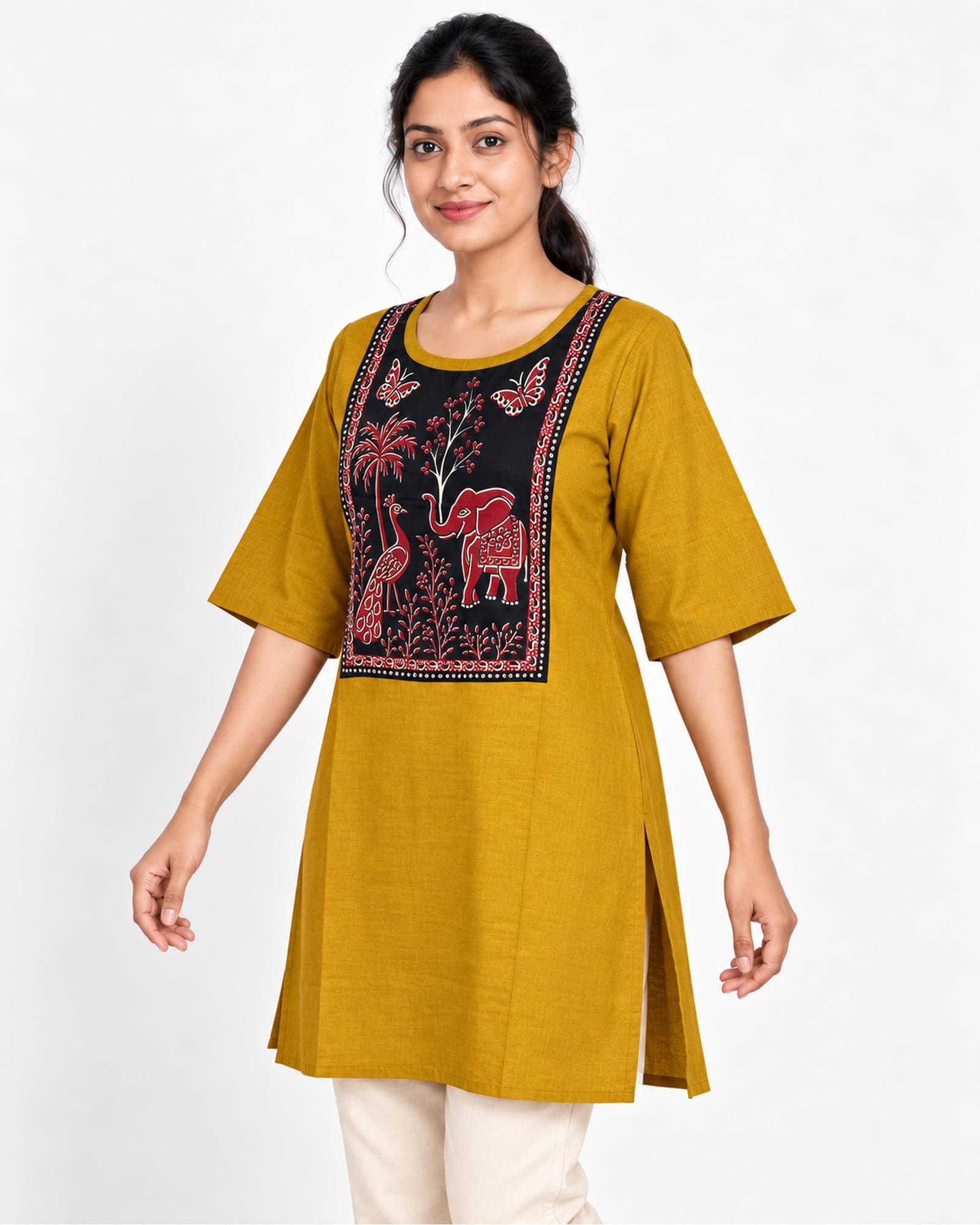 Maroon & Mustard Printed Panel Short Tunic — Top Only, photo 5 of 9