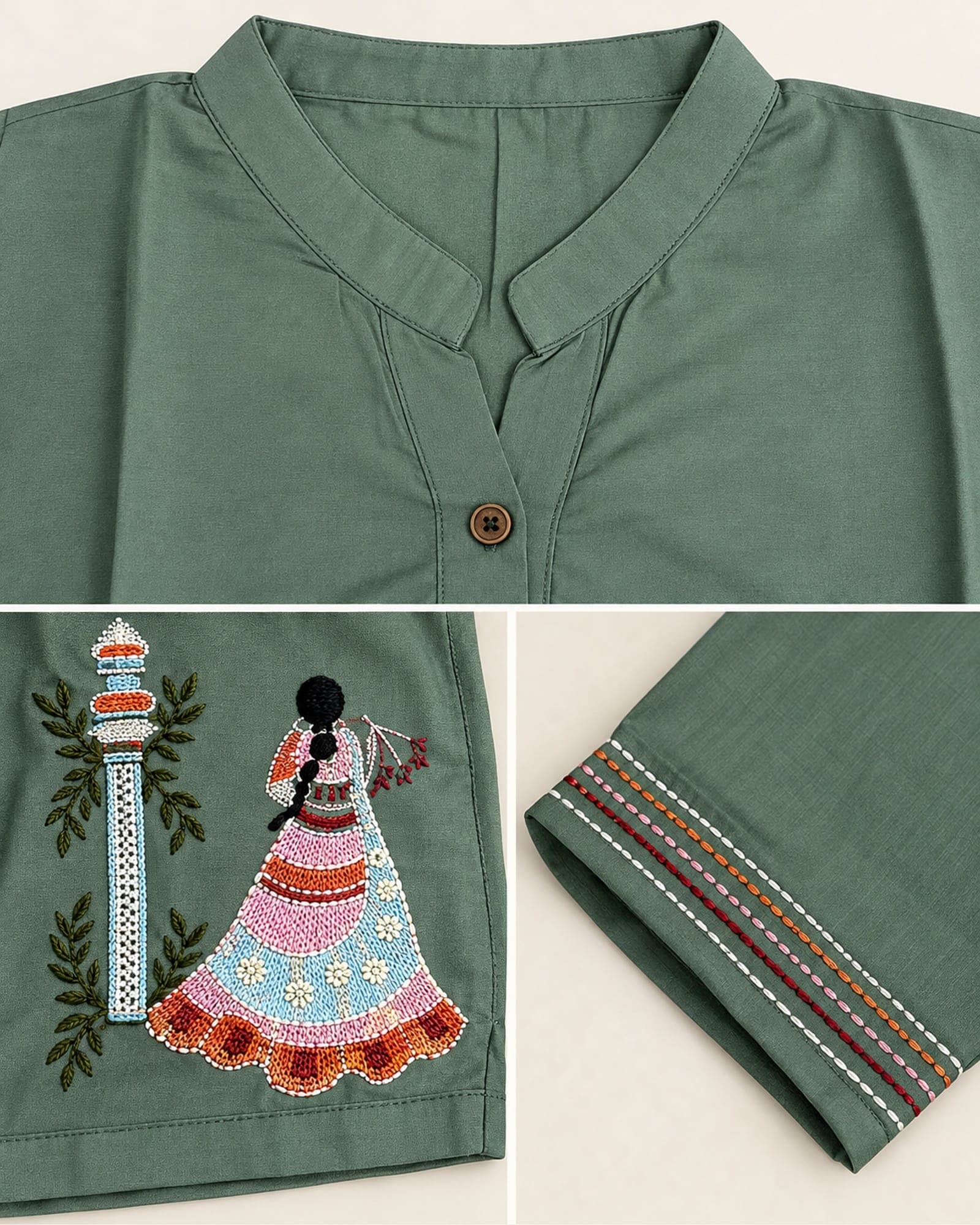 Rayon V-Neck Short Top with Figurine Embroidery — 4 Colours, photo 4 of 5