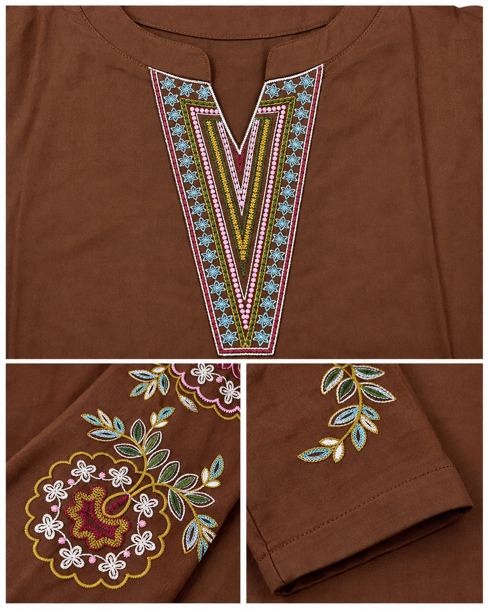 Embroidered Neckline & Floral-Sleeve Short Top Only — 3 Colours, photo 4 of 5