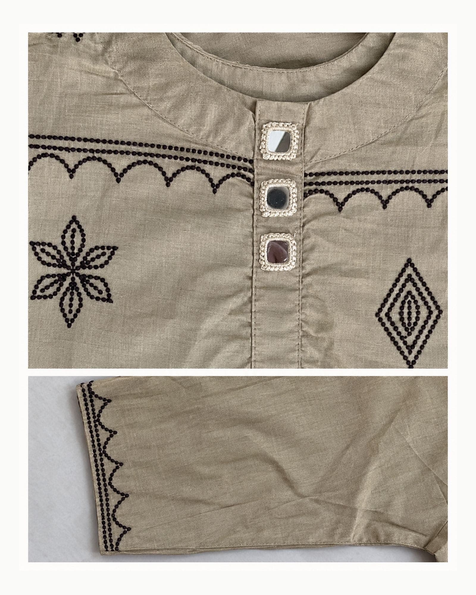 Taupe Beige Geometric Motif 2-Piece Kurti & Straight Pant Set, photo 4 of 4