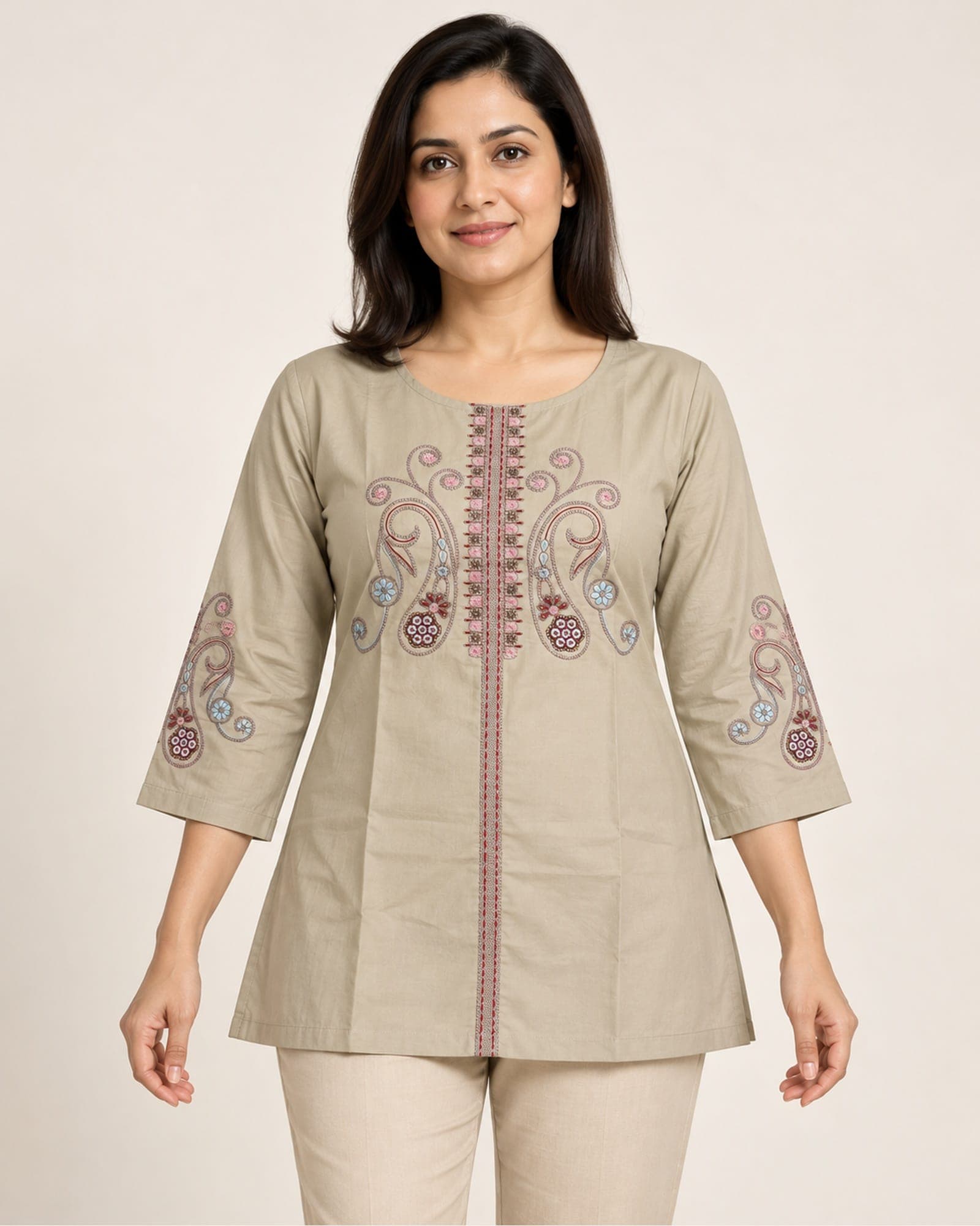 Rayon Paisley-Embroidered Short Top Only — 4 Colours