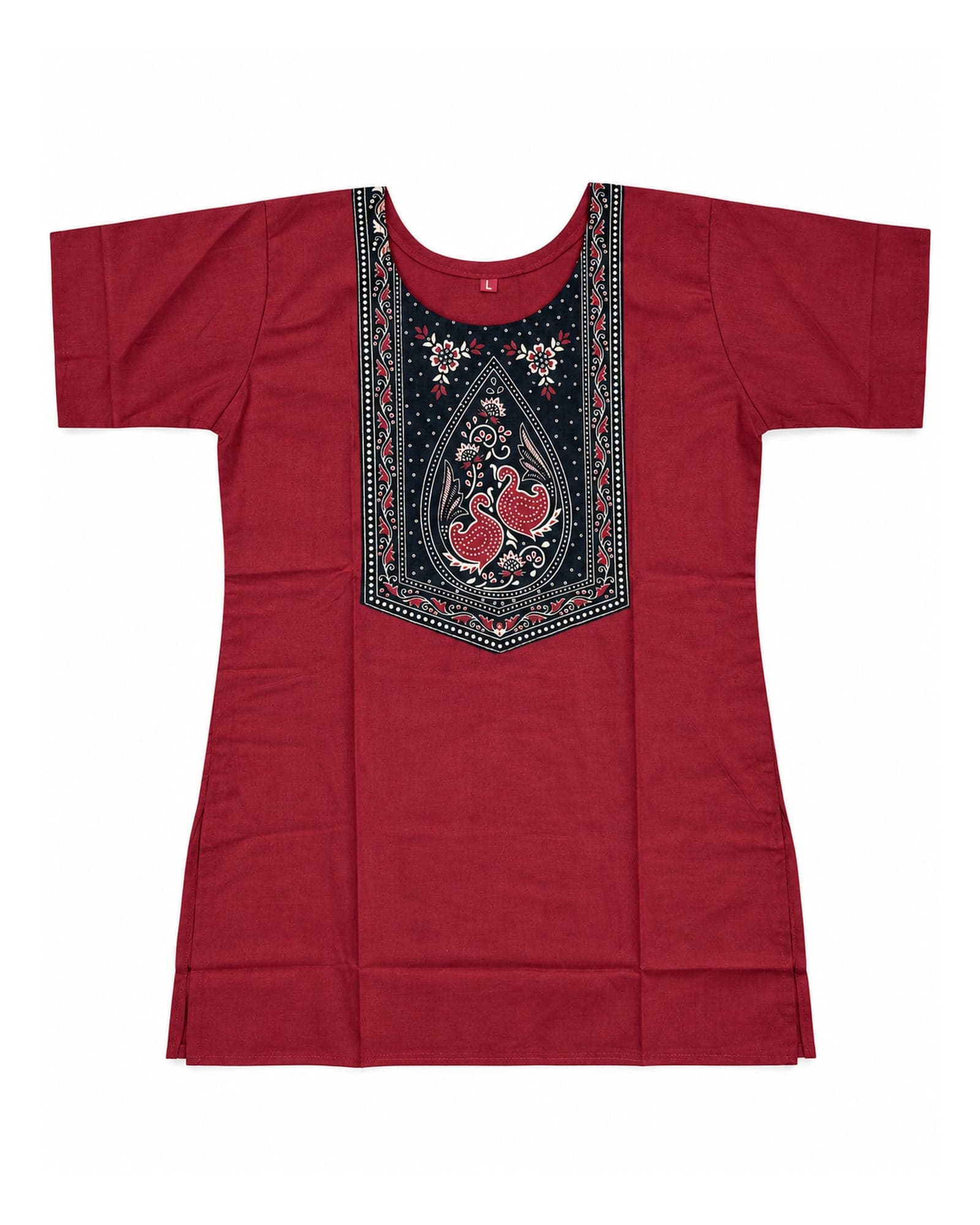 Maroon & Mustard Printed Panel Short Tunic — Top Only, photo 6 of 9