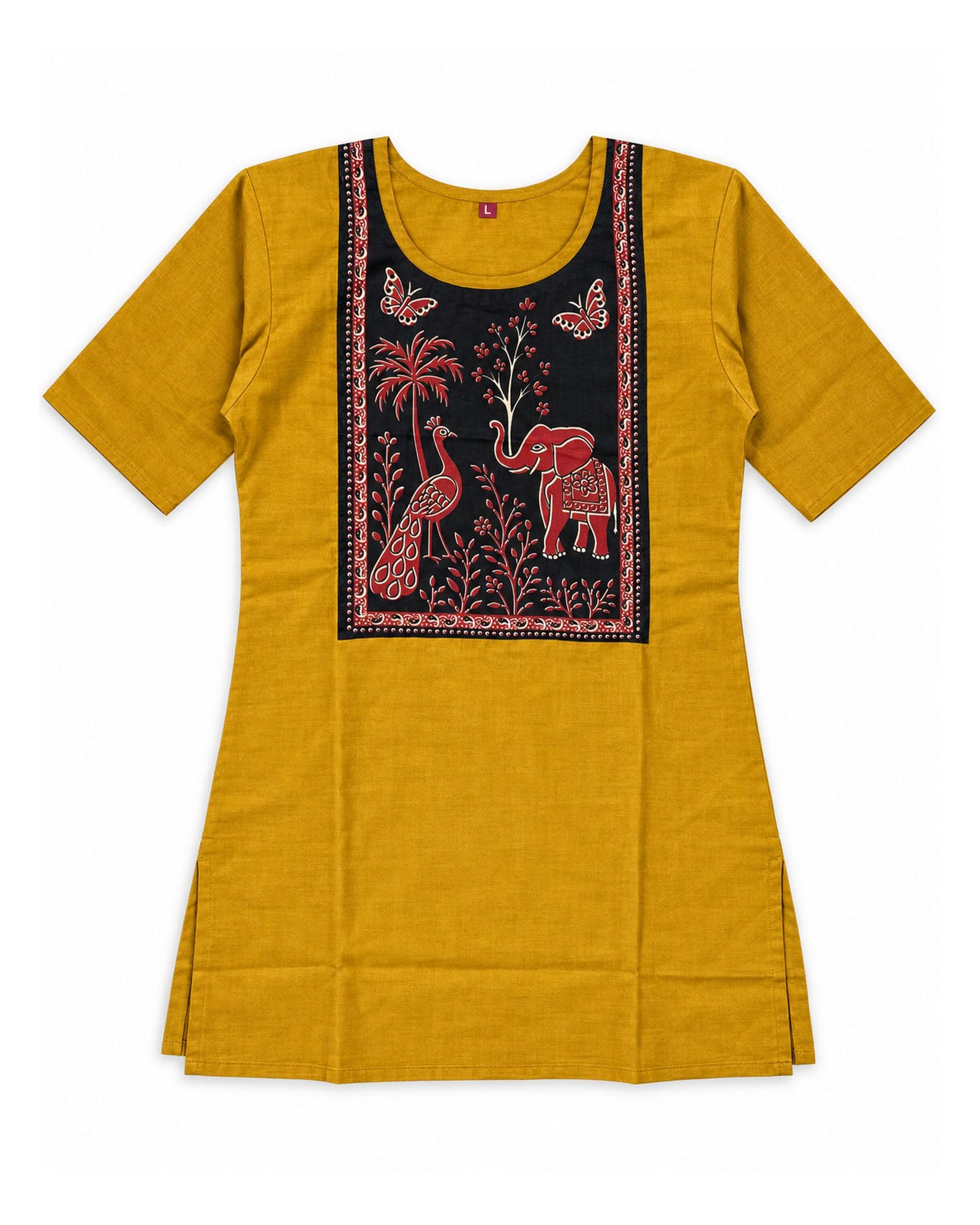 Maroon & Mustard Printed Panel Short Tunic — Top Only, photo 7 of 9