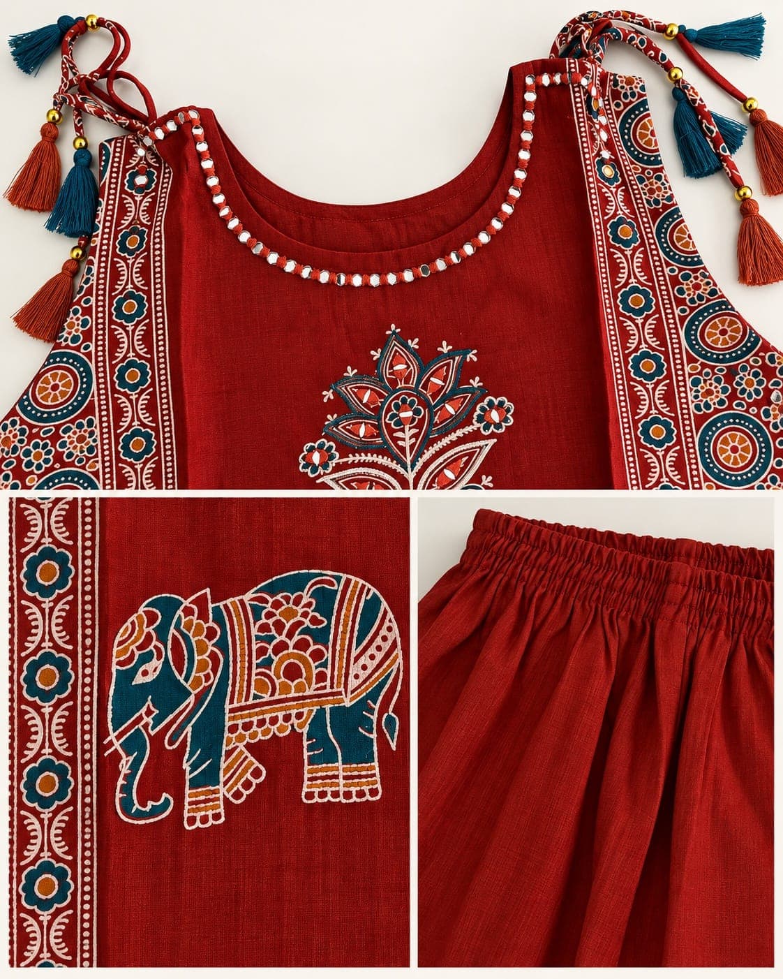 Elephant Motif Kurti & Palazzo Set — 2 Piece (Rust / Blue-Grey), photo 12 of 13
