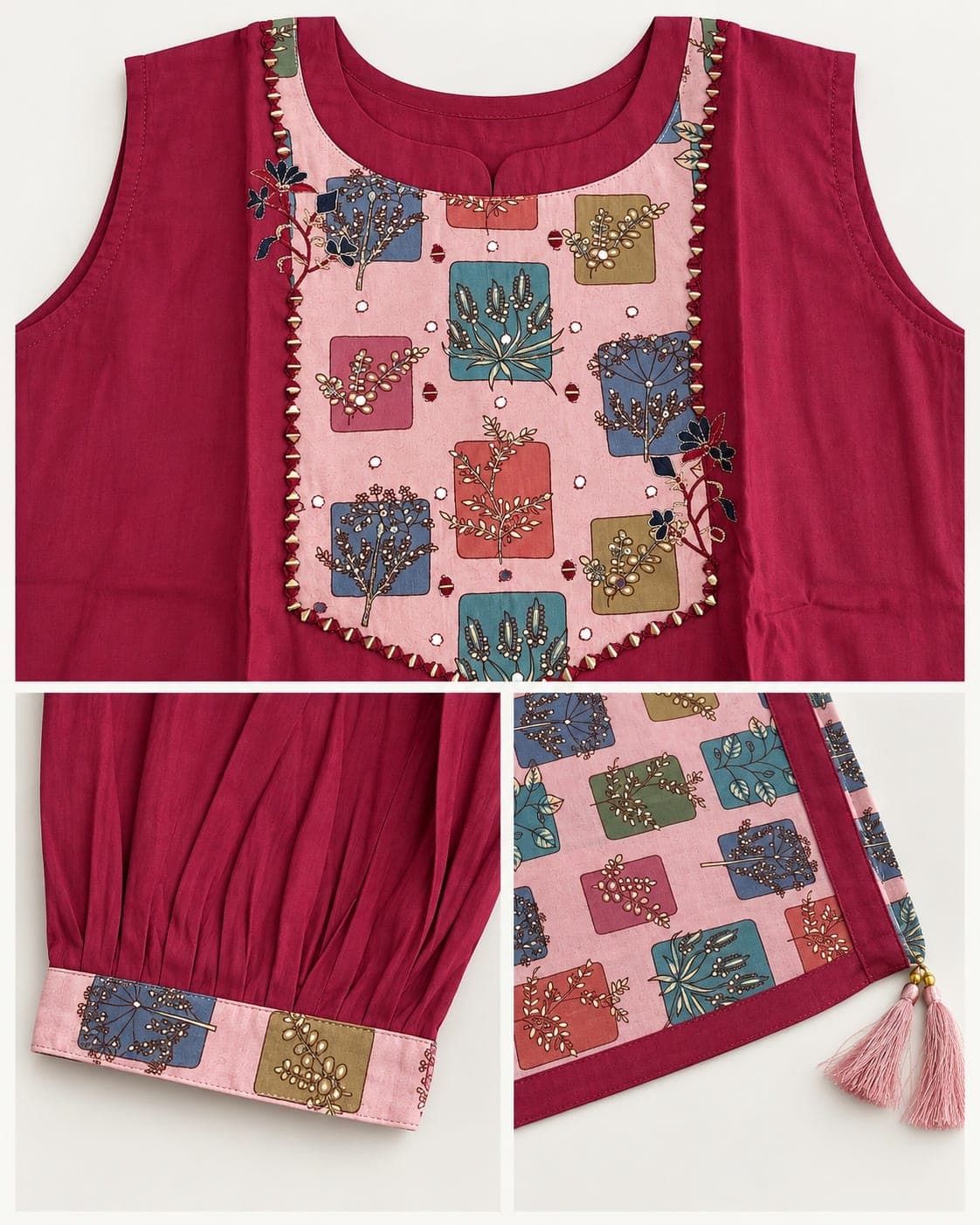 Deep Pink Panel Kurti, Afghan Pants & Printed Dupatta Set — 3 Piece, photo 6 of 6