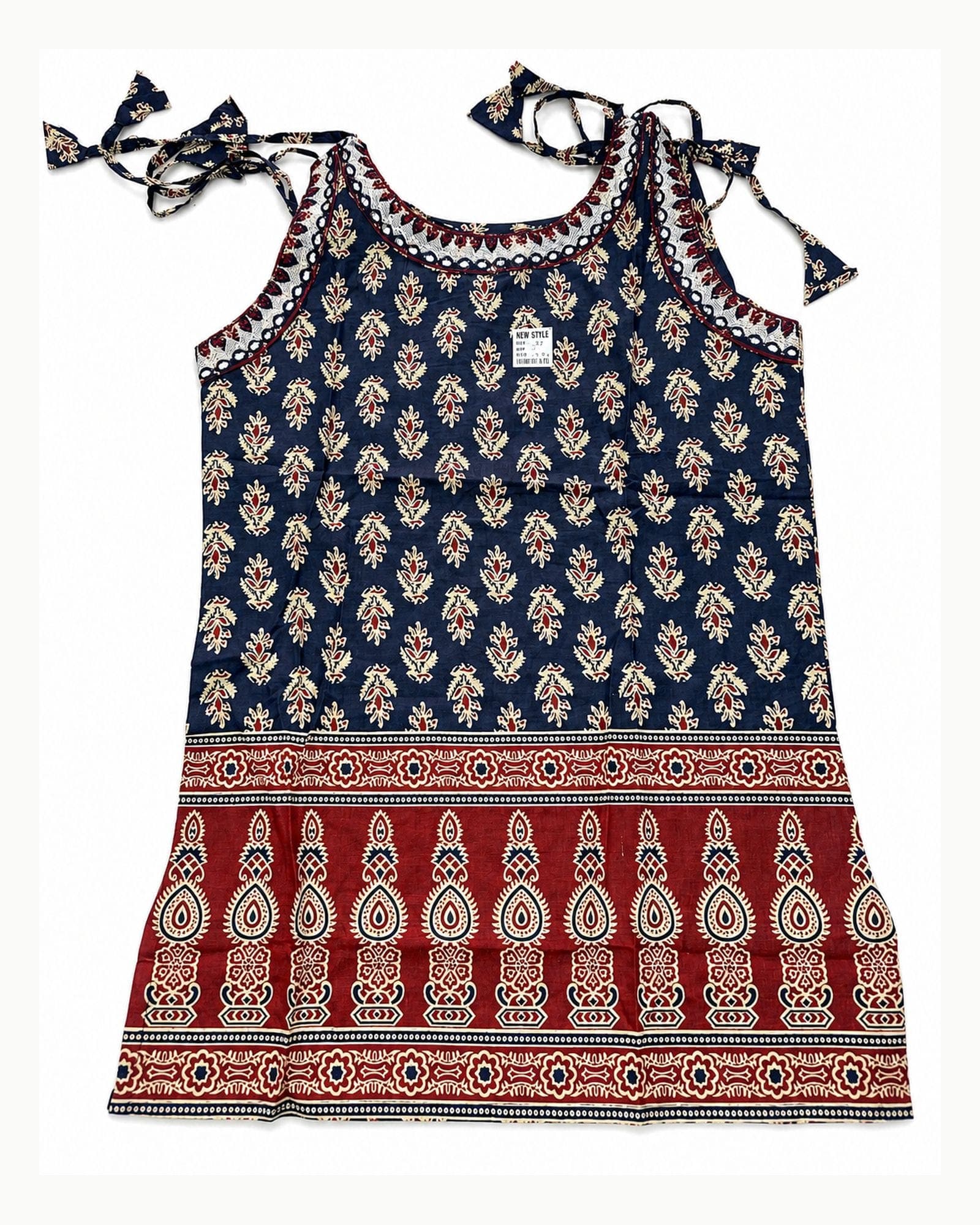 Navy Blue Printed Kurti with Maroon Border — Kurti Only, photo 5 of 5