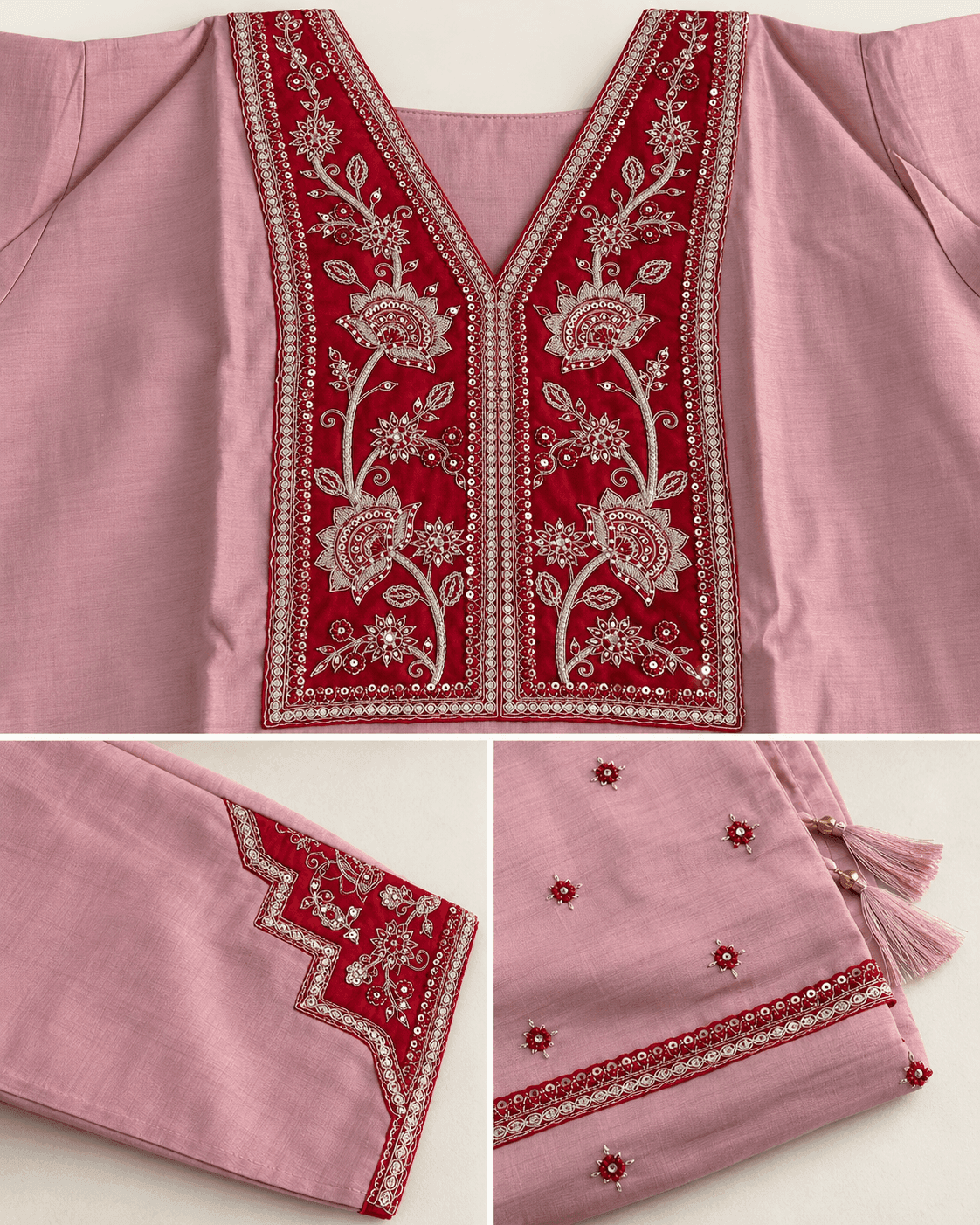 Dusty Light Pink Embellished Kurti, Pants & Dupatta Set — 3 Piece, photo 4 of 4
