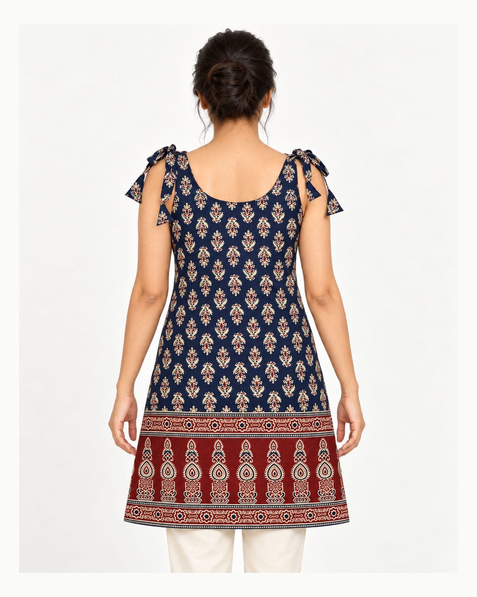 Navy Blue Printed Kurti with Maroon Border — Kurti Only, photo 3 of 5