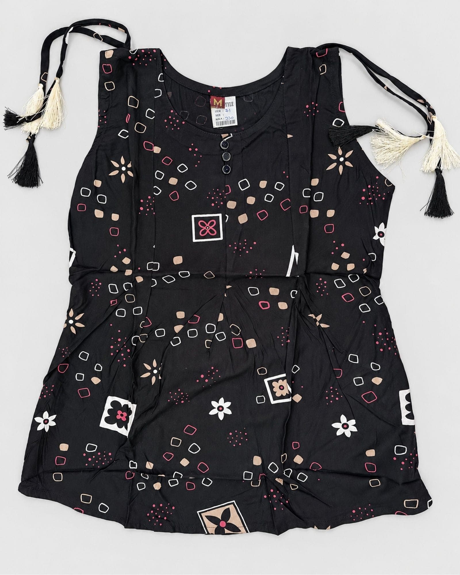Black Floral & Geometric Print Flared Top — Top Only, photo 3 of 3