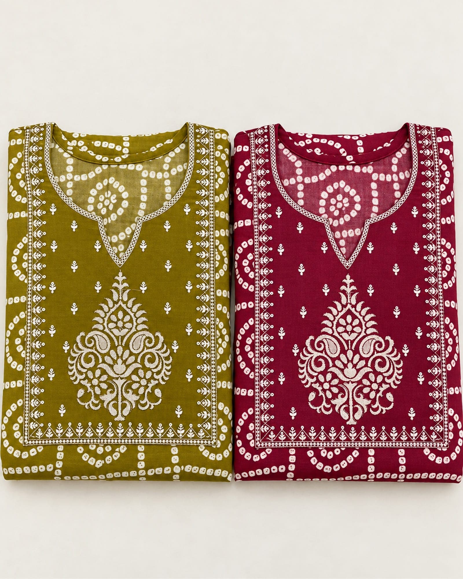 Bandhani Kurti, Pants & Dupatta — 3-Piece Set, Olive & Wine, photo 5 of 5