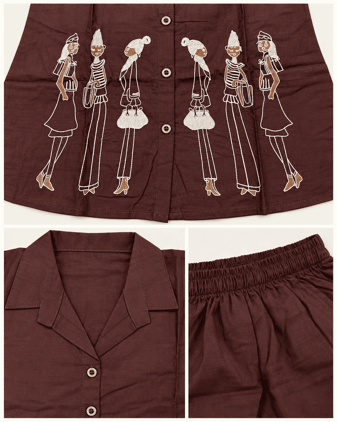Chocolate Brown Figurine-Embroidered Shirt & Wide-Leg Pant Co-ord Set — 2 Piece, photo 4 of 4