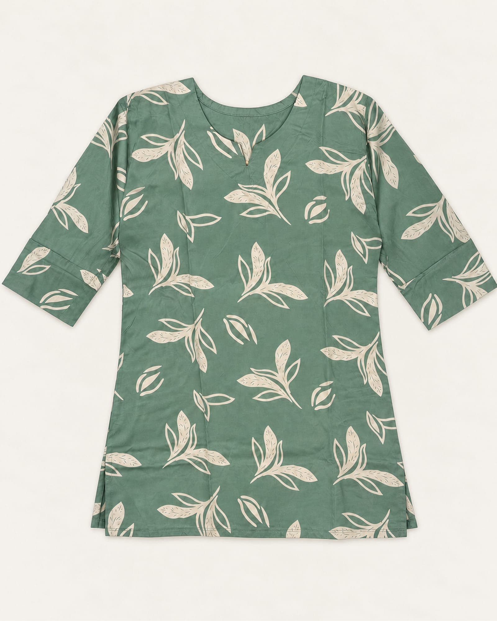 Sage Green Botanical Leaf Print Tunic — Top Only, photo 3 of 4