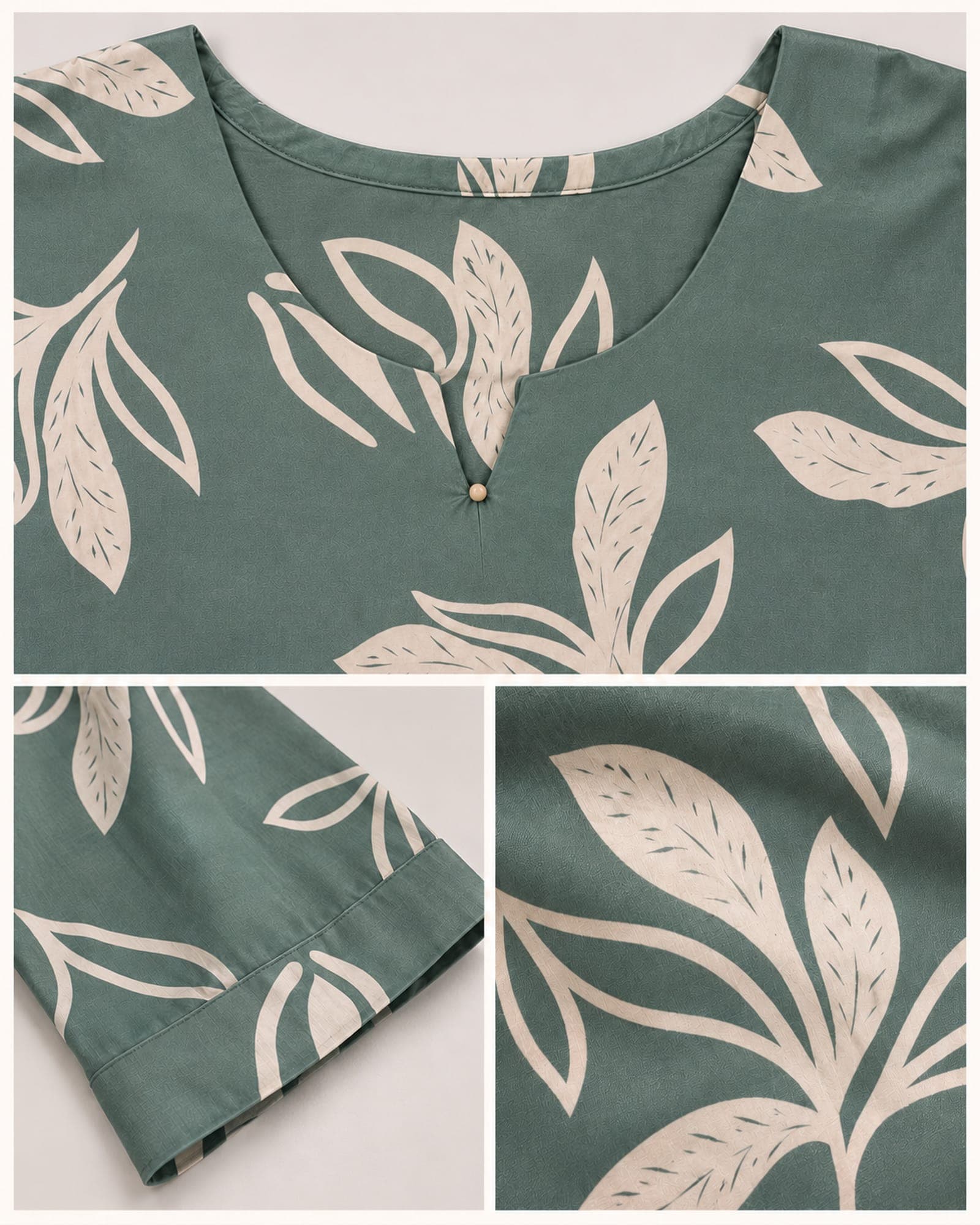 Sage Green Botanical Leaf Print Tunic — Top Only, photo 4 of 4