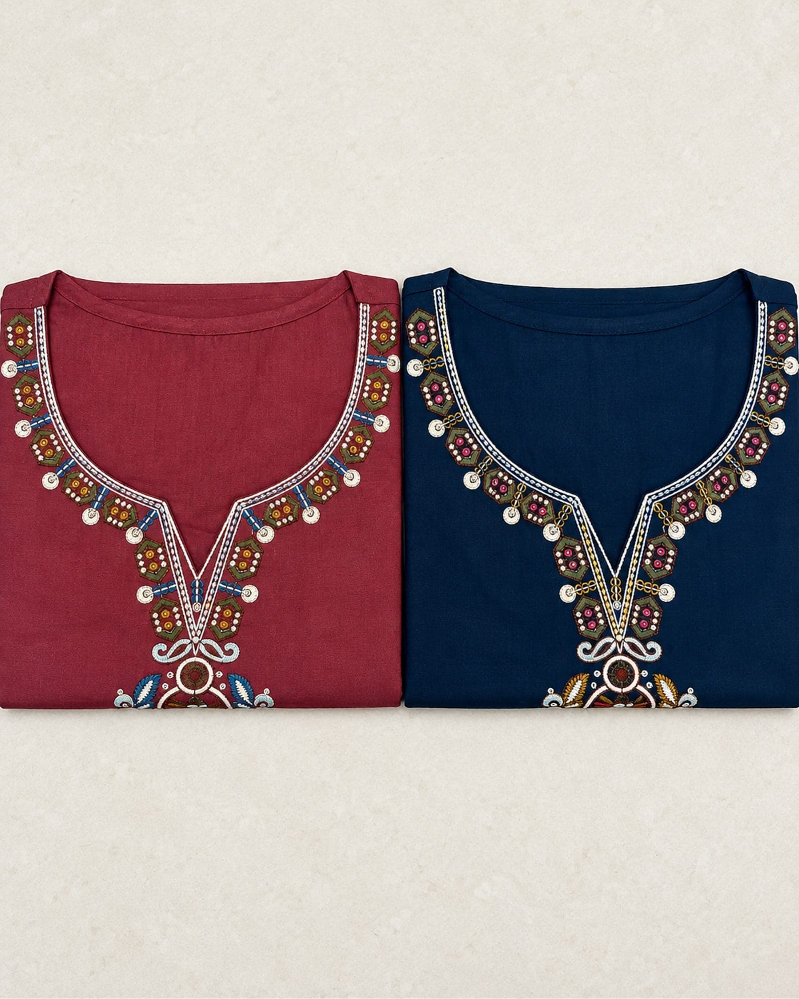 Cotton Embroidered Short Top Only with Shoulder Ties — Navy & Dark Pink, photo 5 of 5